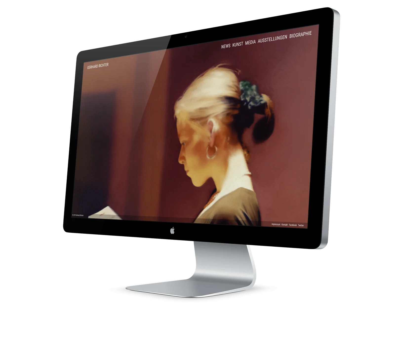 The landing page of the site. The background image, art by Gerhard Richter, changes at fixed intervals. Whenever the background image is clicked, the visitor is taken to a sub-page dedicated to the artwork.