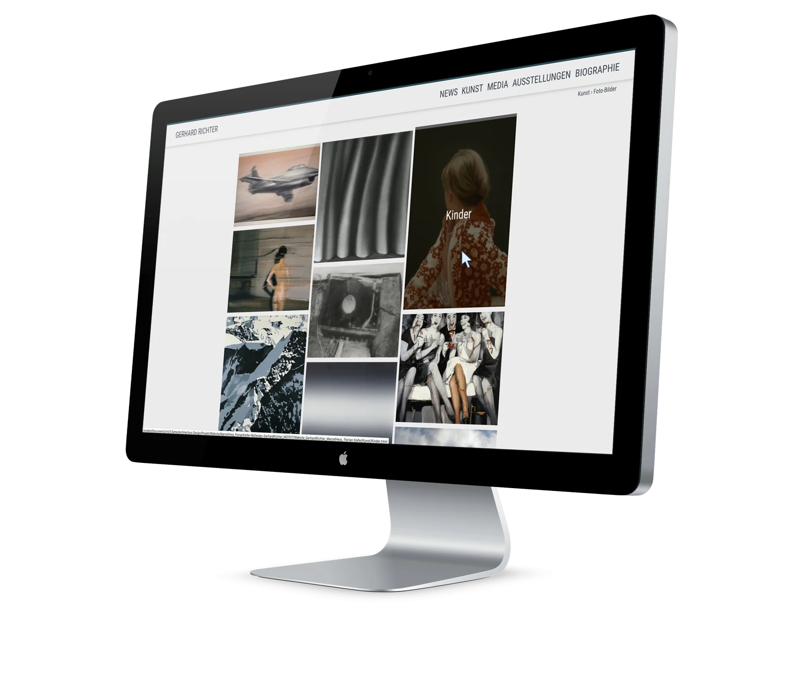 The „Art“ subpage, on which the categories are displayed in tiles.