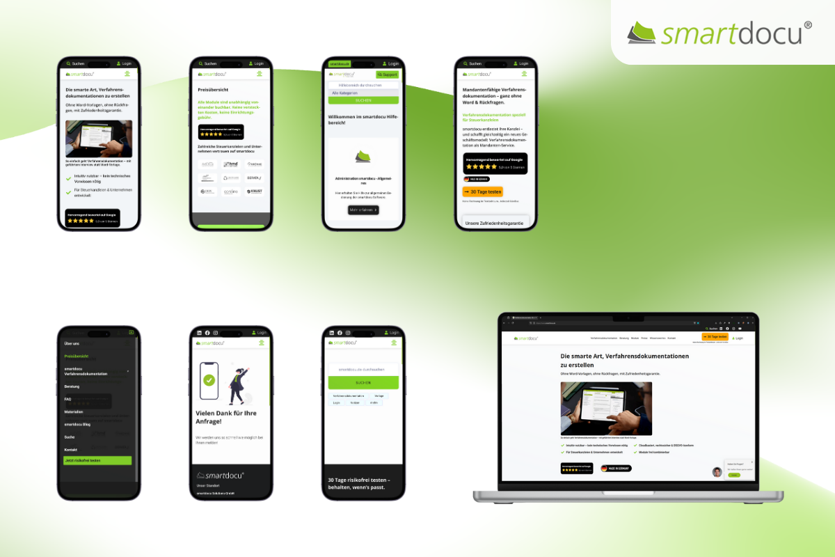 Smartdocu Website Mockups auf Smartphone und Laptop