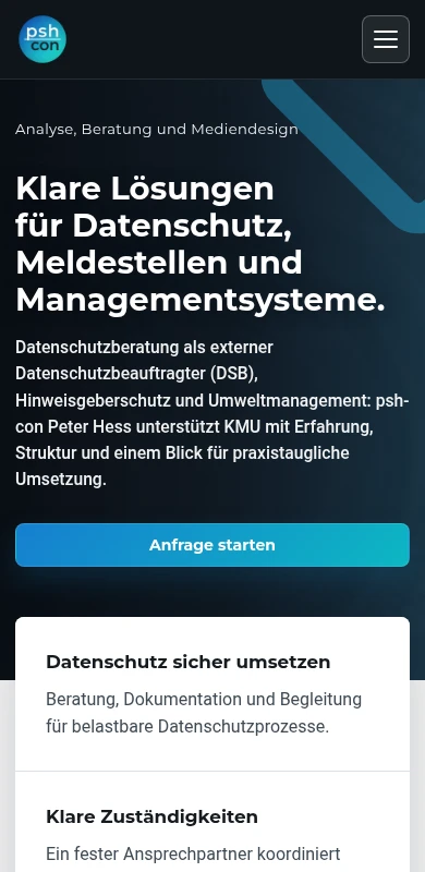 psh-con – Mobilansicht der Website