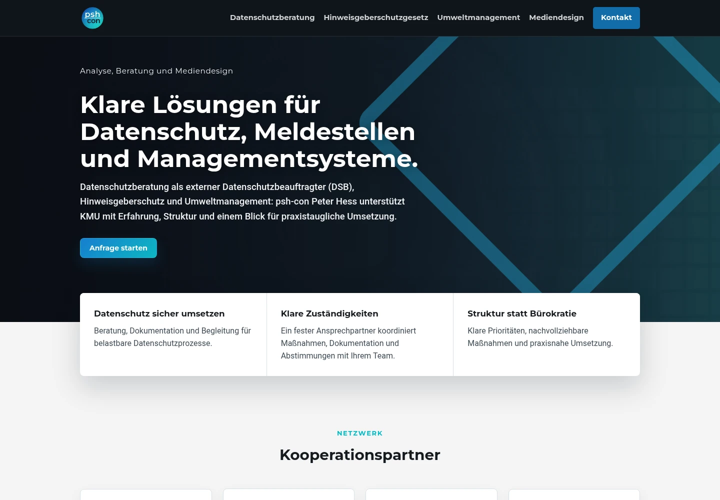 psh-con – Desktopansicht der Website