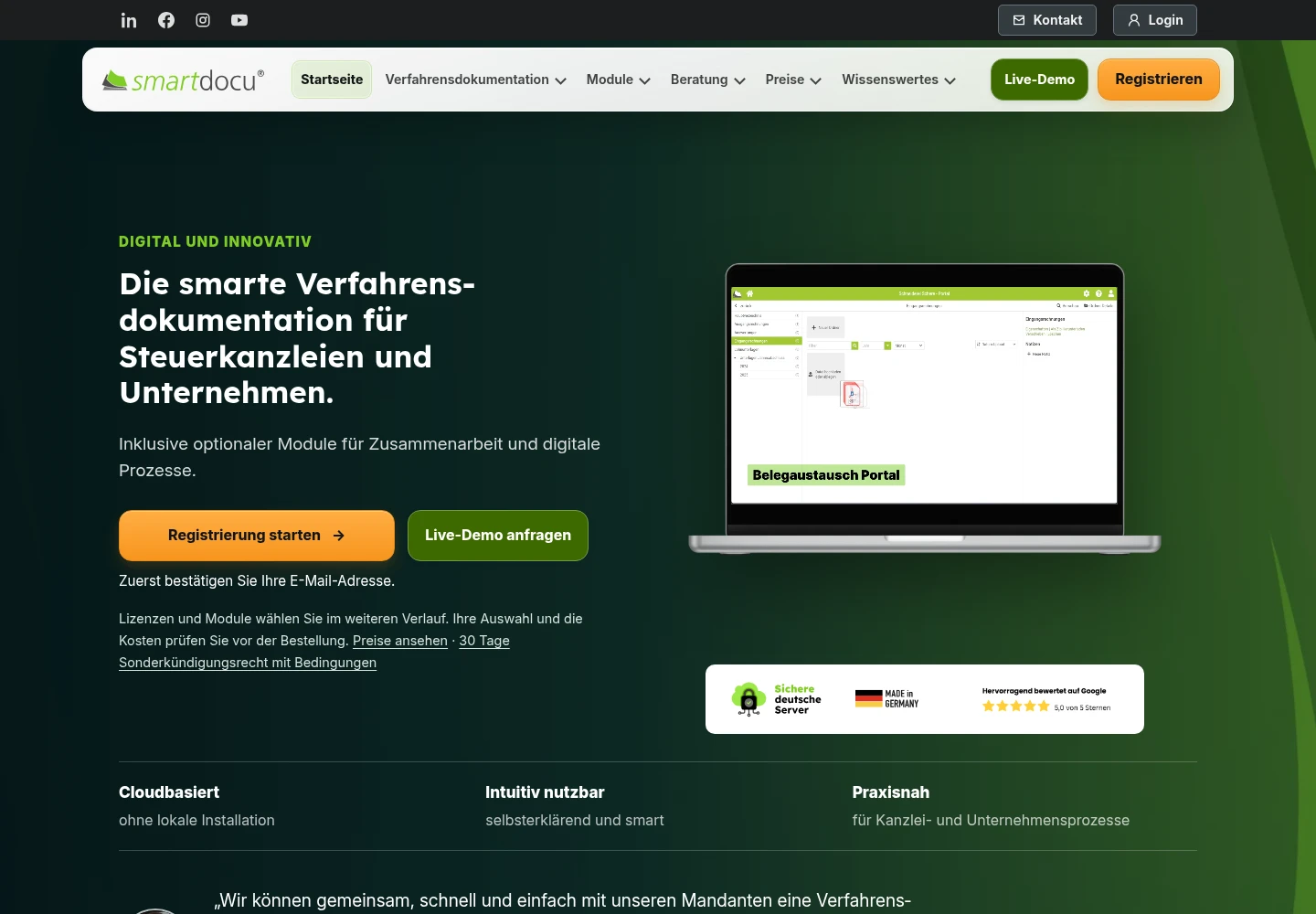 smartdocu Startseite auf dem Desktop