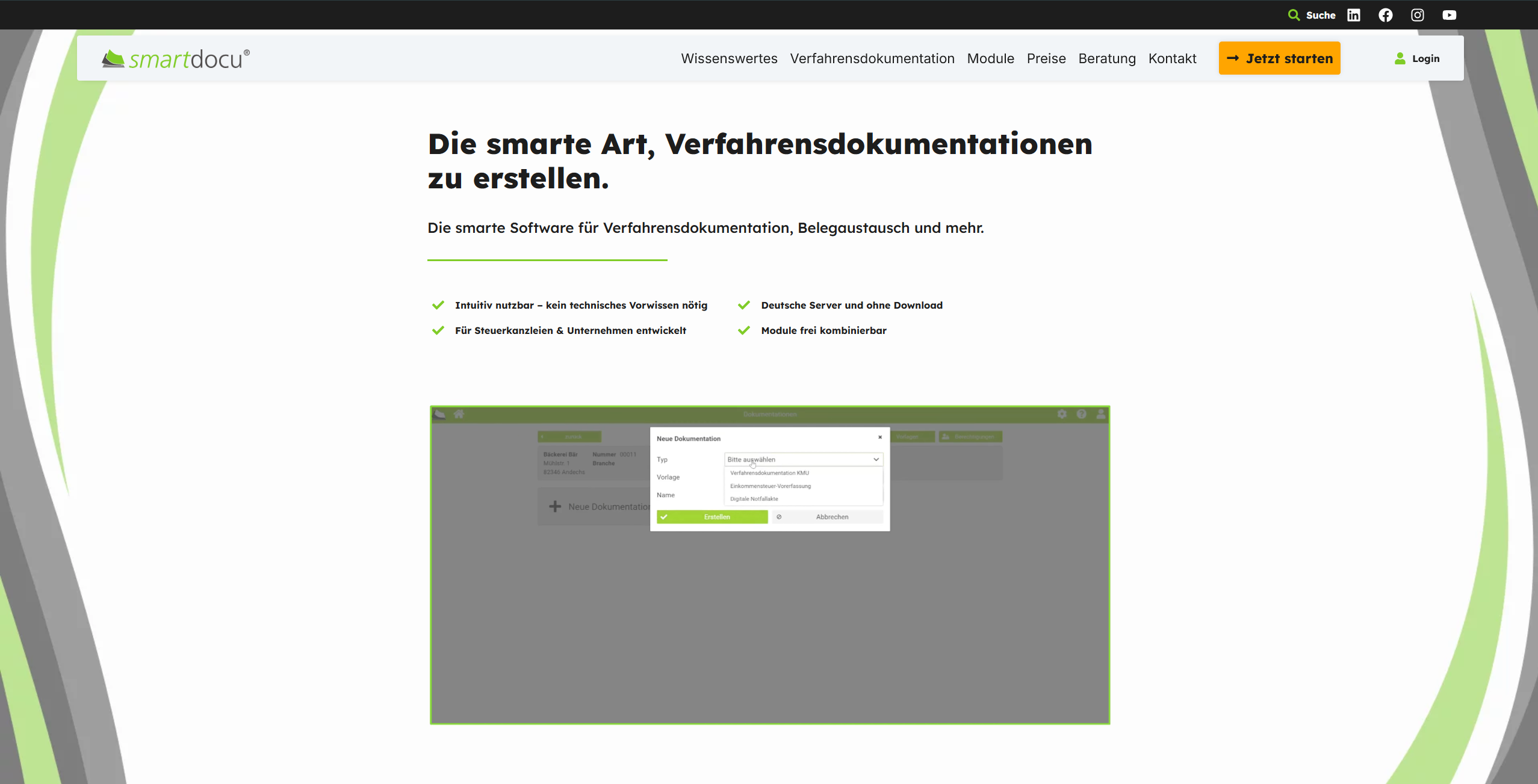 Landingpage-Ansicht mit Hero-Bereich und Nutzenargumenten