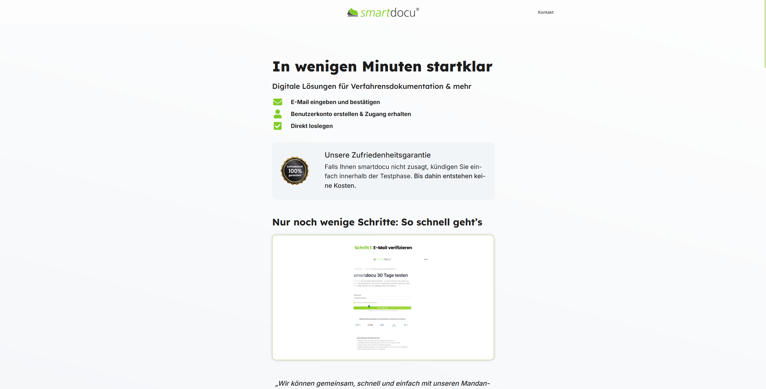 Smartdocu Websitebereich mit strukturierten Inhaltsmodulen