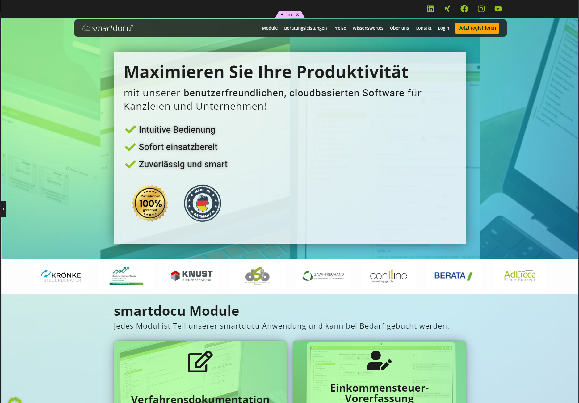 Überarbeiteter Website-Stand von smartdocu nach dem Relaunch