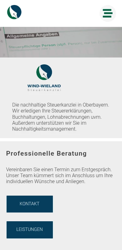 Wind-Wieland – Mobilansicht der Website